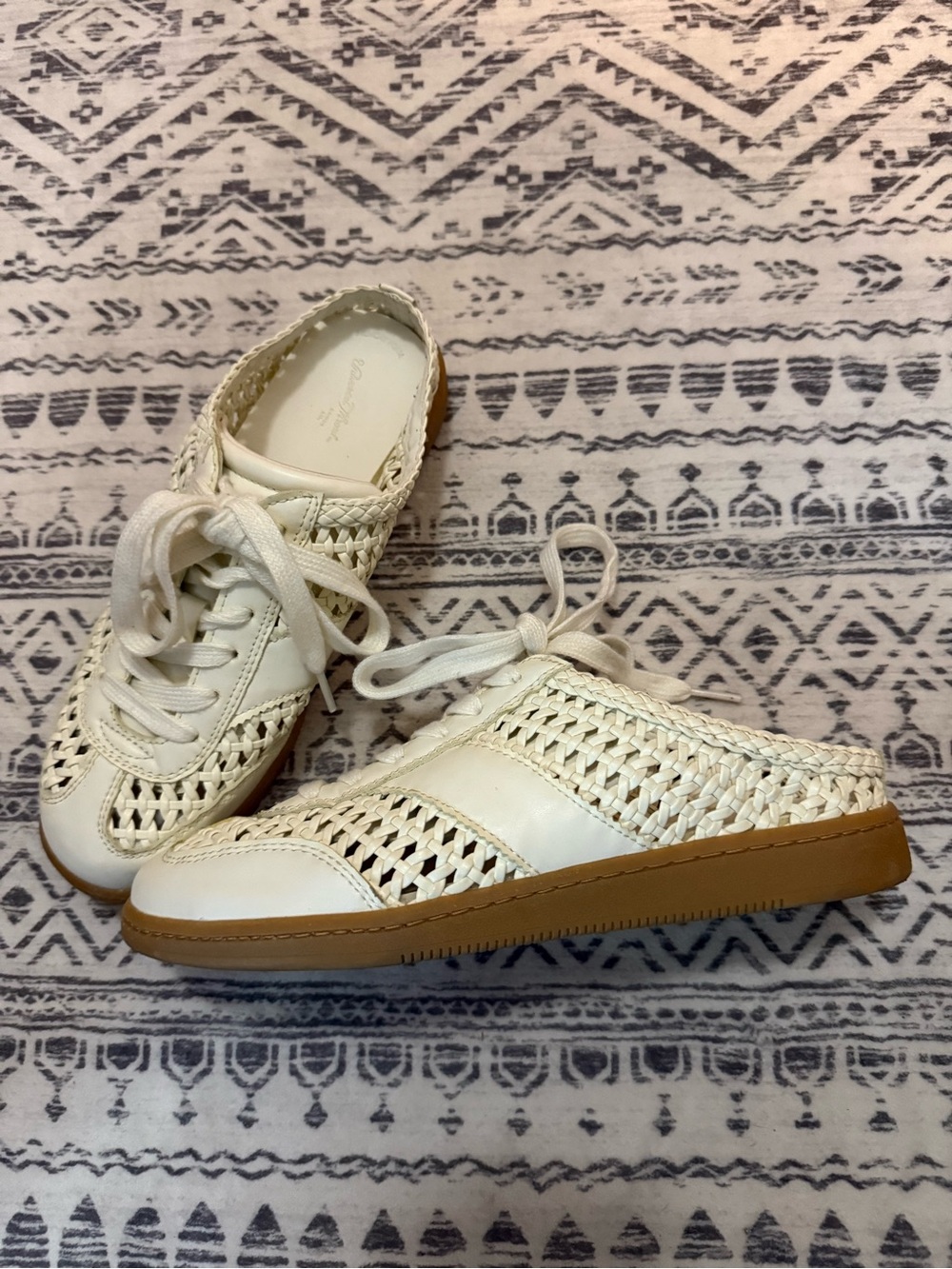 Universal Thread Cream Woven Lace-Up Mule Sneakers with Gum Sole
